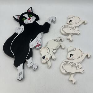 VTG Lot Wood Tuxedo Cat Mice Ladder Climber Figurines NCE 90s Replacements 12"